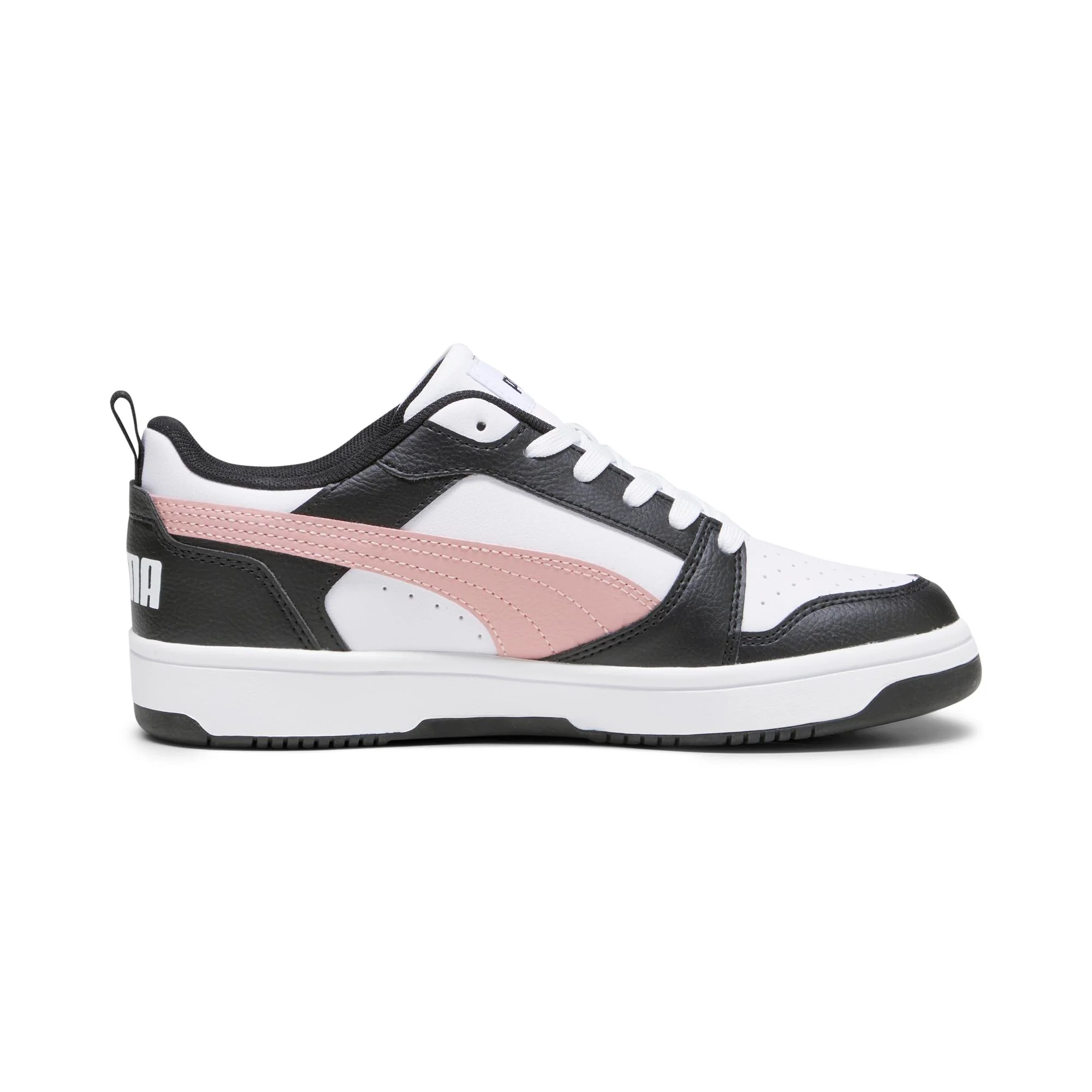 Sneakers bianche da donna con striscia laterale rosa Puma Rebound v6 - Image 7