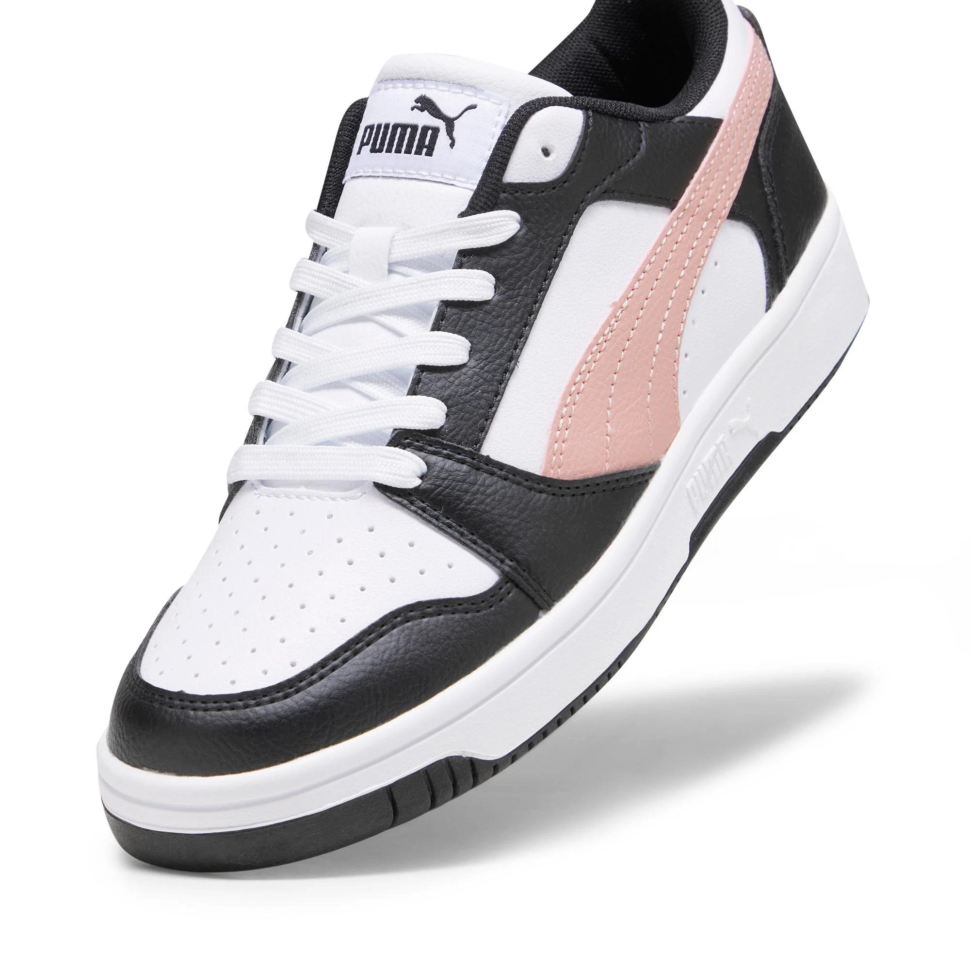 Sneakers bianche da donna con striscia laterale rosa Puma Rebound v6 - Image 8