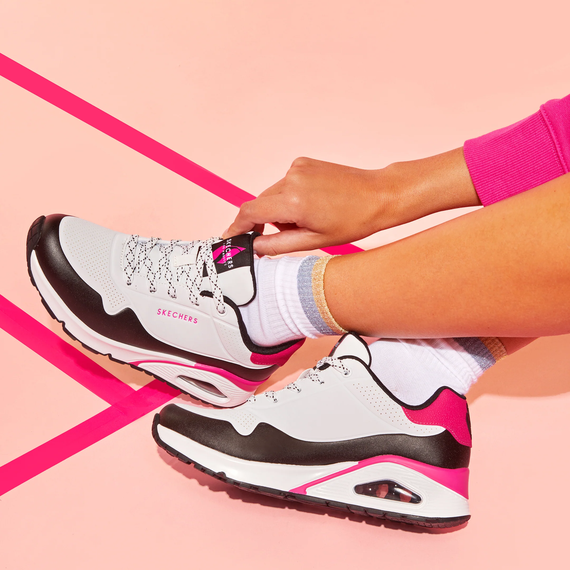 Sneakers bianche da donna con suola ad aria Skechers Uno - Backlit