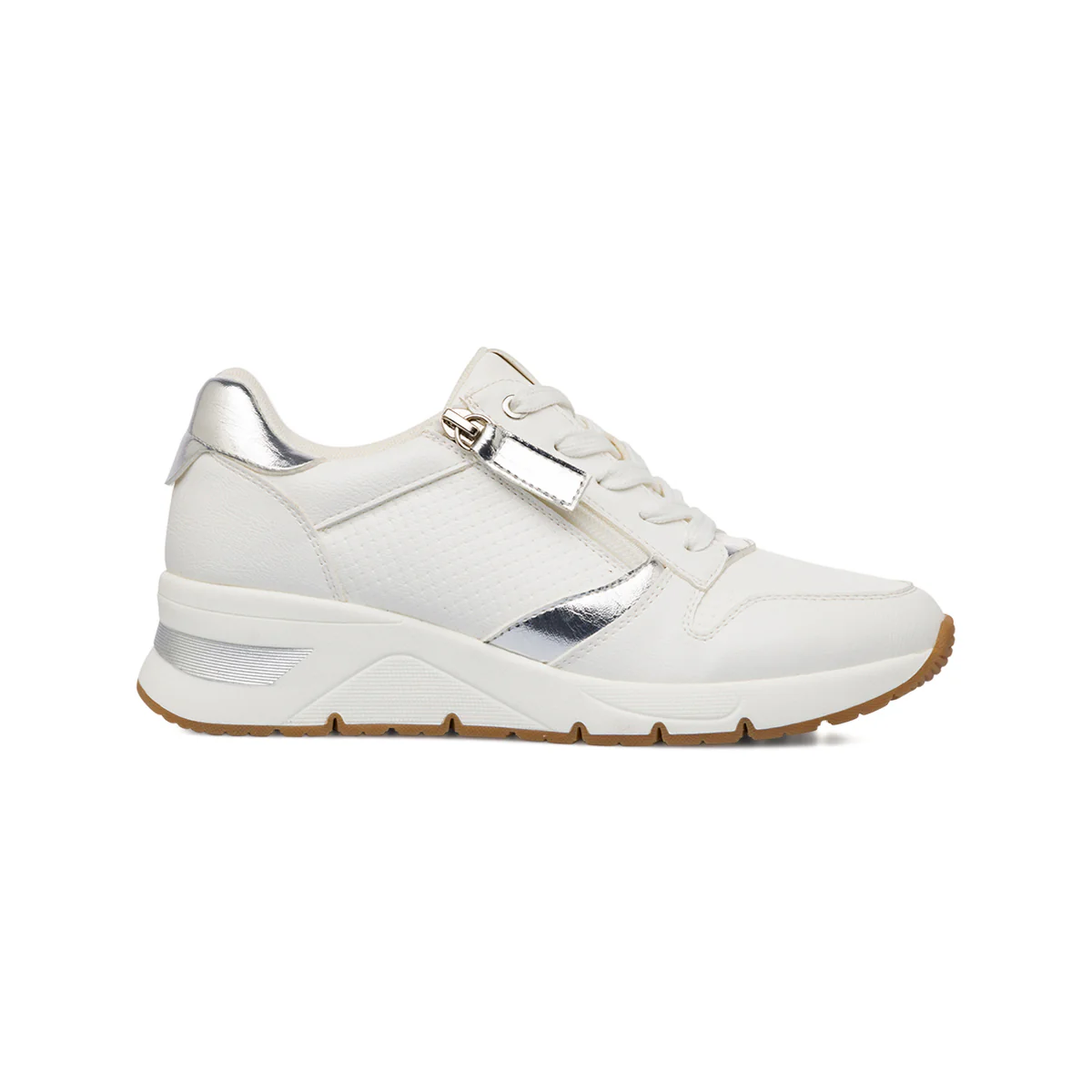 Sneakers bianche da Donna con tacco e zip decorativa laterale Lora Ferres
