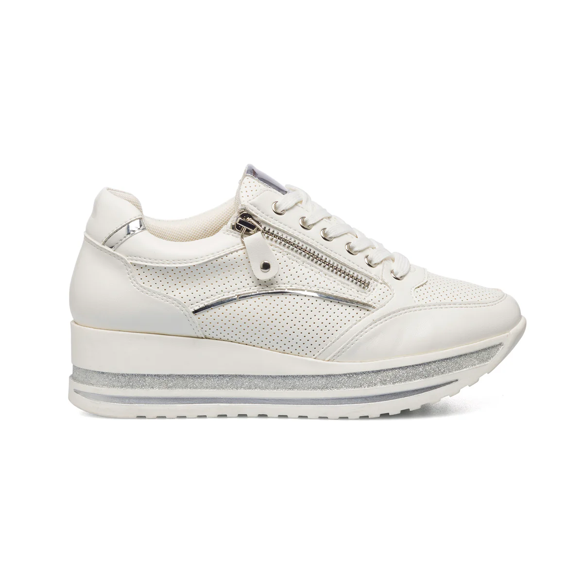 Sneakers bianche da donna traforate con zip laterale Lora Ferres