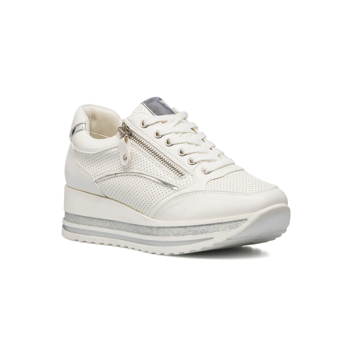 Sneakers bianche da donna traforate con zip laterale Lora Ferres - Image 2