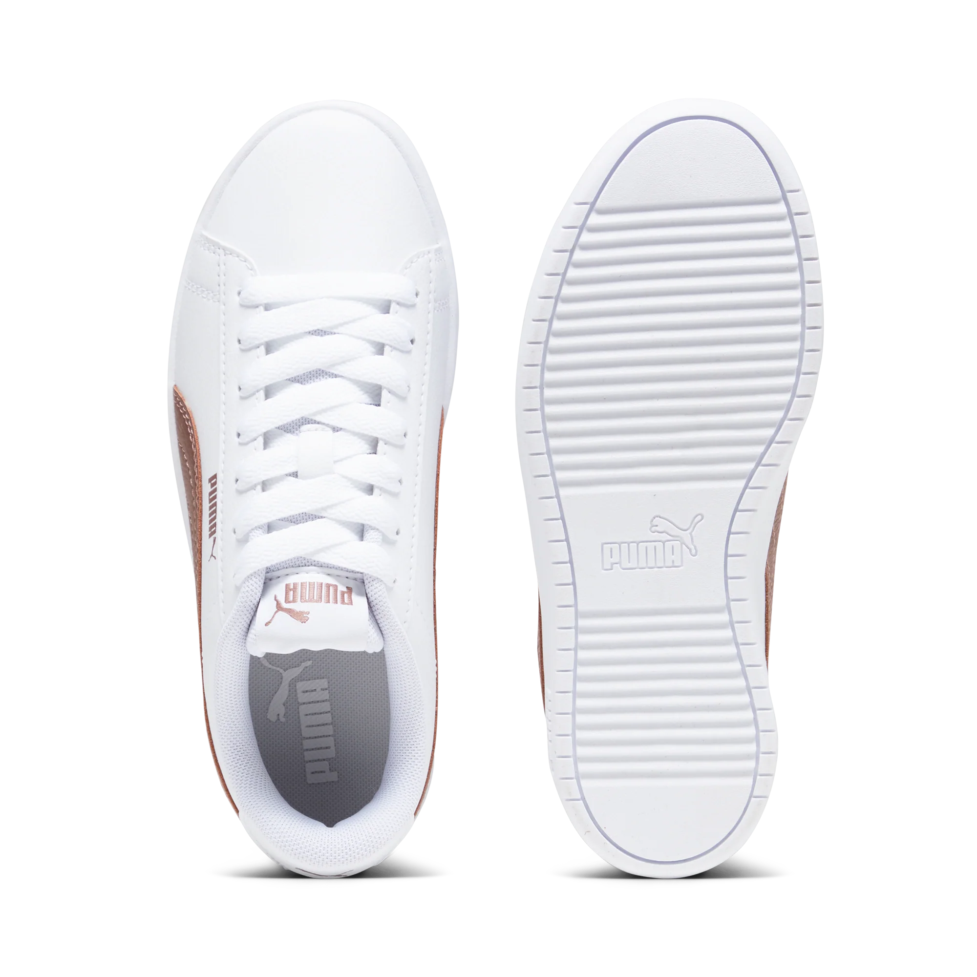 Sneakers bianche da ragazza con decorazioni oro rosa Puma Rickie Classic Jr - Image 4