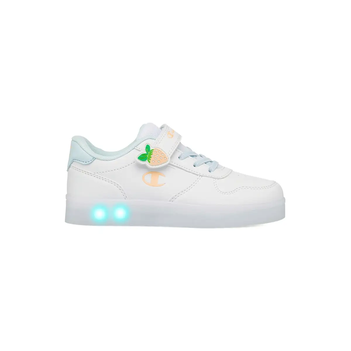 Sneakers bianche da ragazza con dettagli fragola e luci Champion PS Low Cut