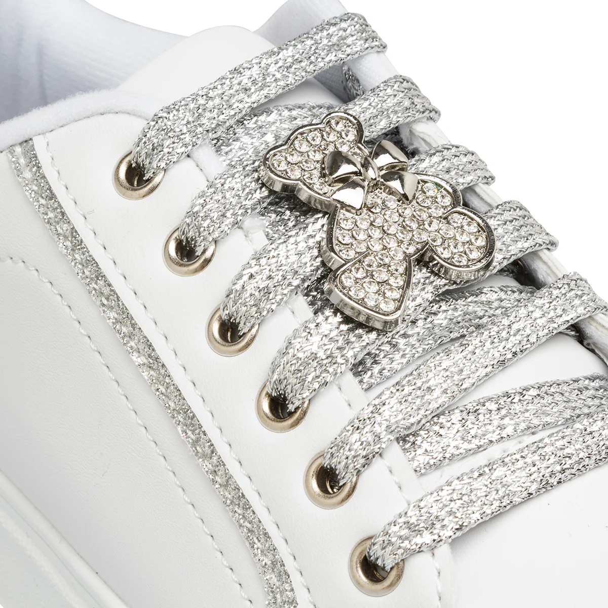 Sneakers bianche da ragazza con dettagli glitter e orsetto Dieci Baci - Image 4