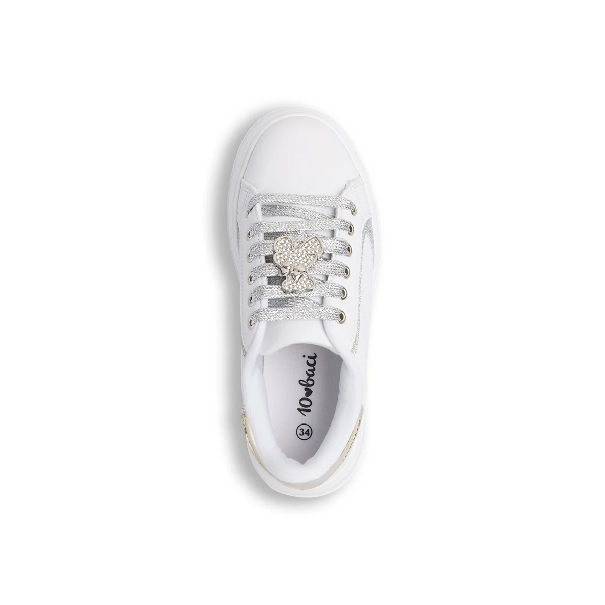 Sneakers bianche da ragazza con dettagli glitter e orsetto Dieci Baci - Image 5