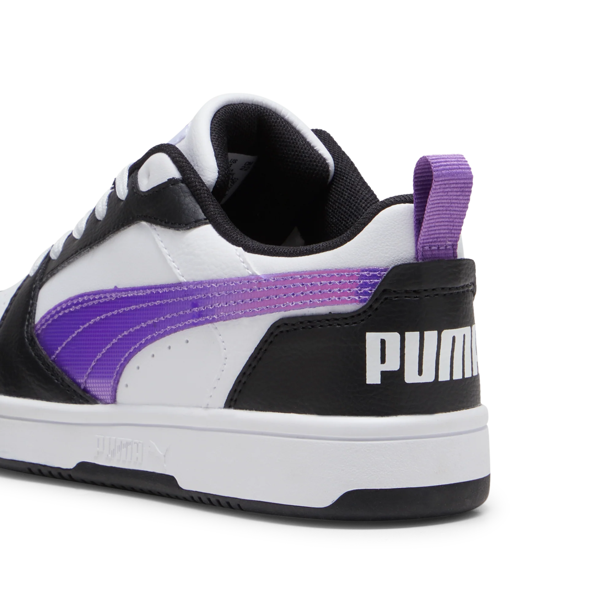 Sneakers bianche da ragazza con dettagli viola e neri Puma Rebound v6 Lo Deep Dive Jr - Image 2