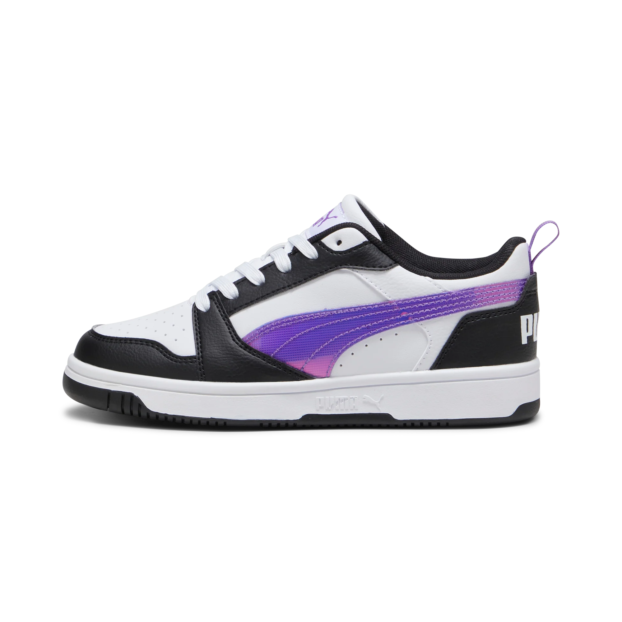 Sneakers bianche da ragazza con dettagli viola e neri Puma Rebound v6 Lo Deep Dive Jr - Image 3