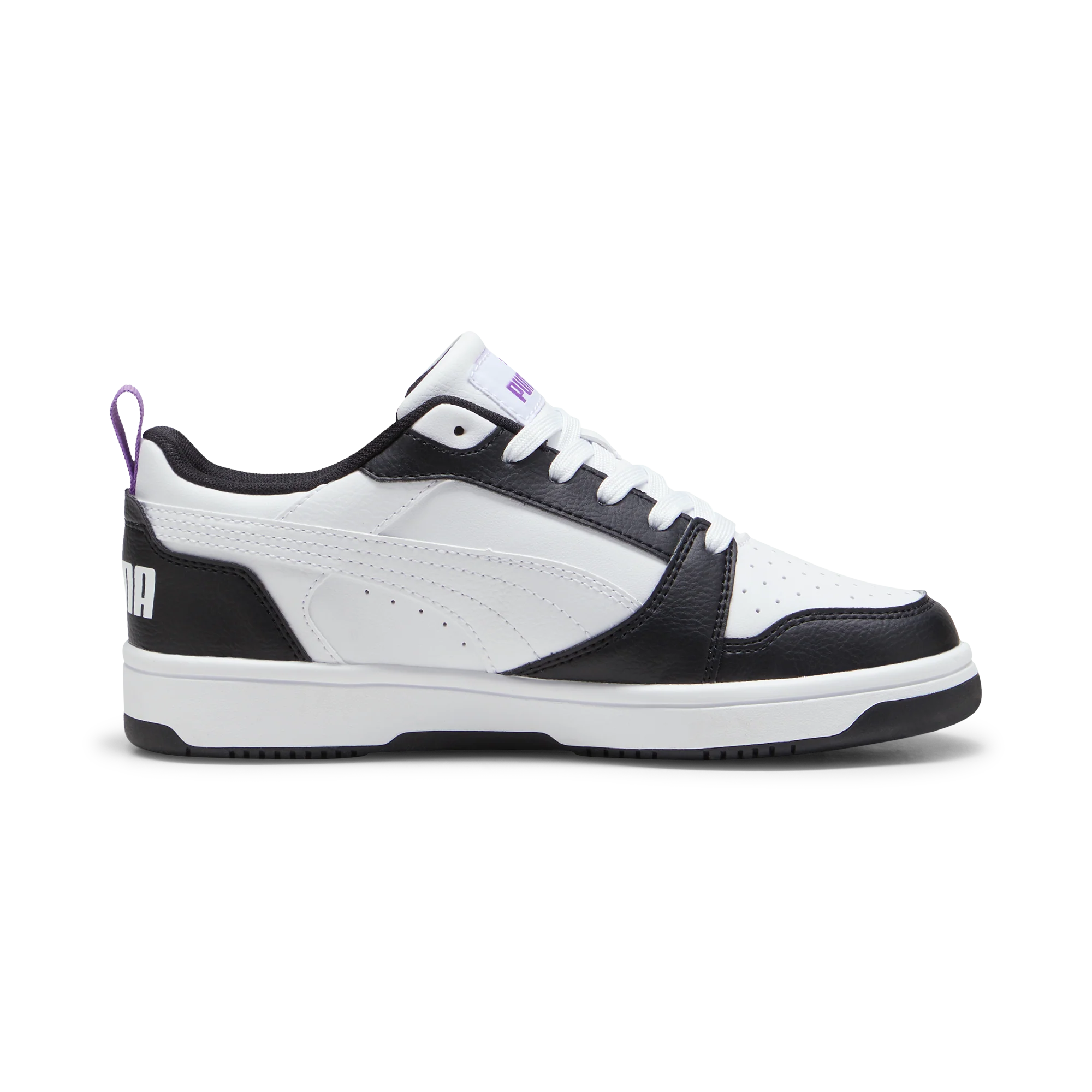 Sneakers bianche da ragazza con dettagli viola e neri Puma Rebound v6 Lo Deep Dive Jr - Image 5