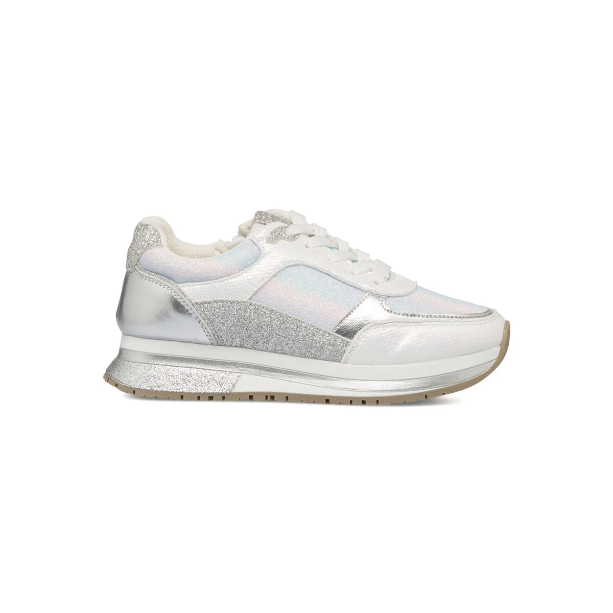 Sneakers bianche da ragazza con glitter argento Swish Jeans