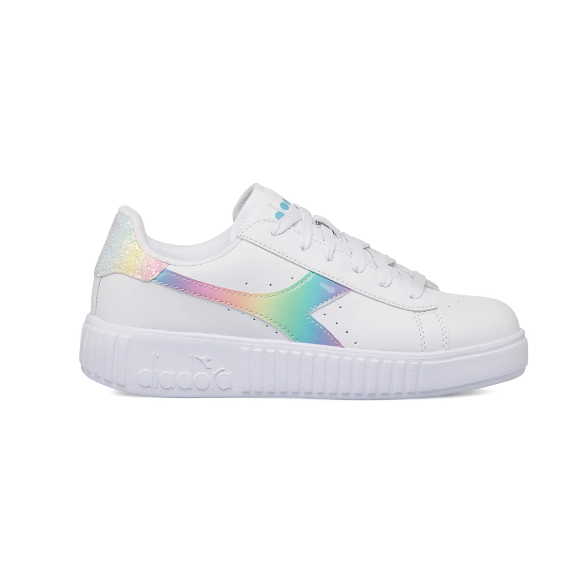 Sneakers bianche da ragazza con logo arcobaleno Diadora Game Step Bloom GS