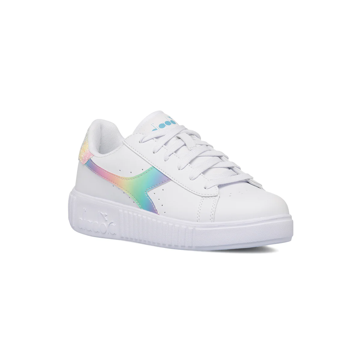 Sneakers bianche da ragazza con logo arcobaleno Diadora Game Step Bloom GS - Image 2