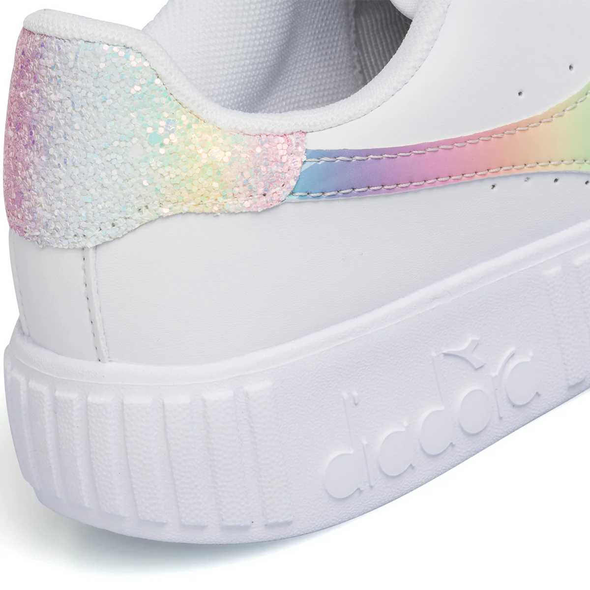 Sneakers bianche da ragazza con logo arcobaleno Diadora Game Step Bloom GS - Image 7