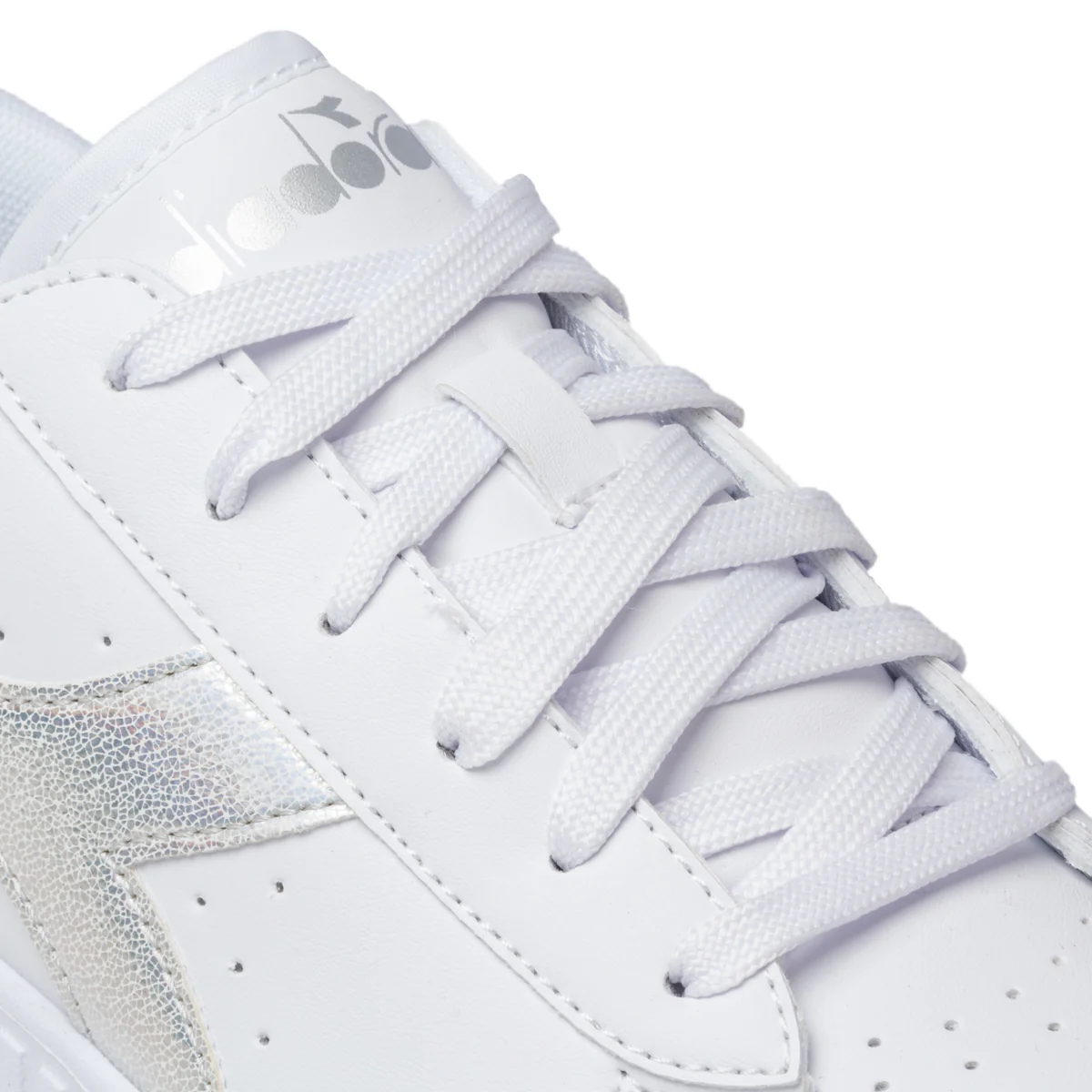 Sneakers bianche da ragazza con logo argento effetto laminato Diadora Game Step Gs Glossy - Image 6