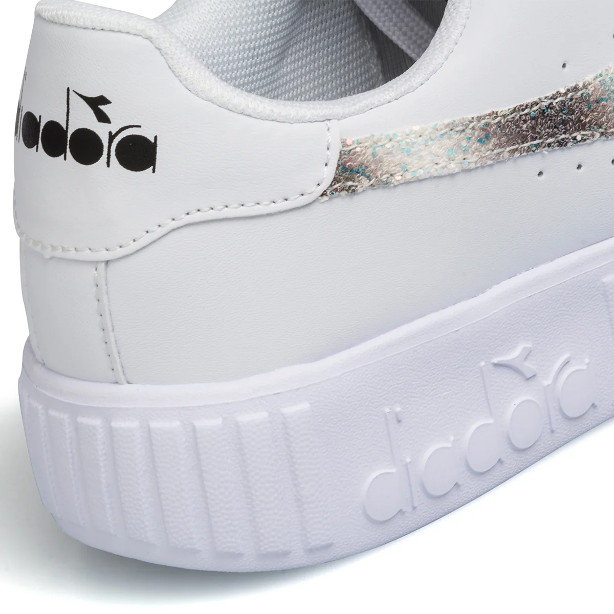 Sneakers bianche da ragazza con logo glitterato Diadora Game Step Glow Gs - Image 8