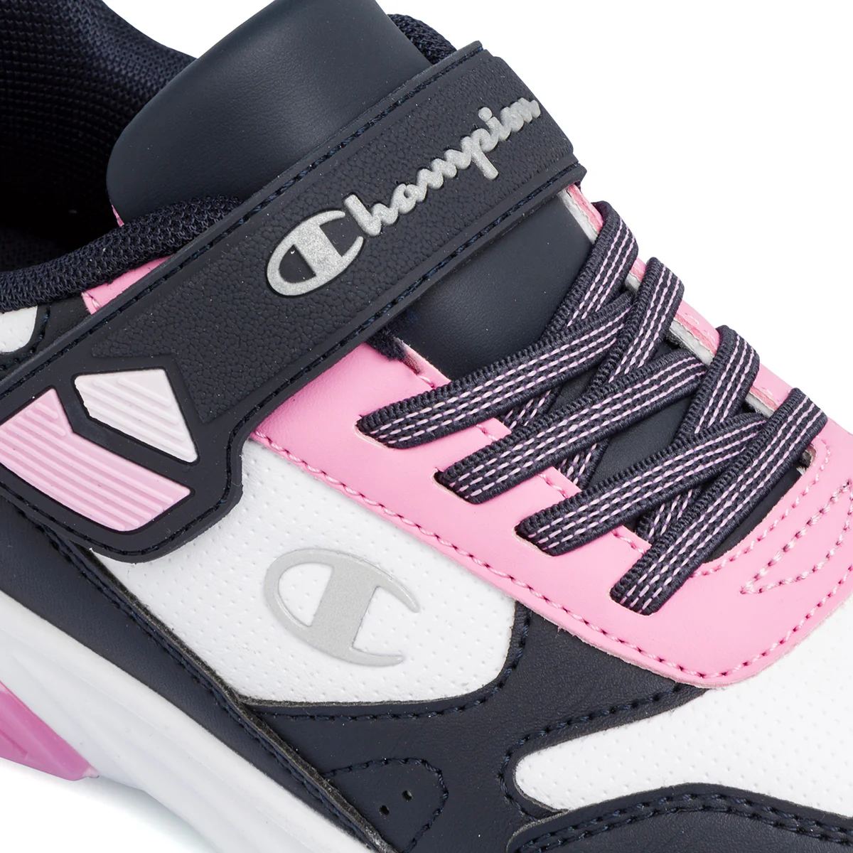 Sneakers bianche da ragazza con luci e dettagli blu e rosa Champion Wave PU G - Image 6