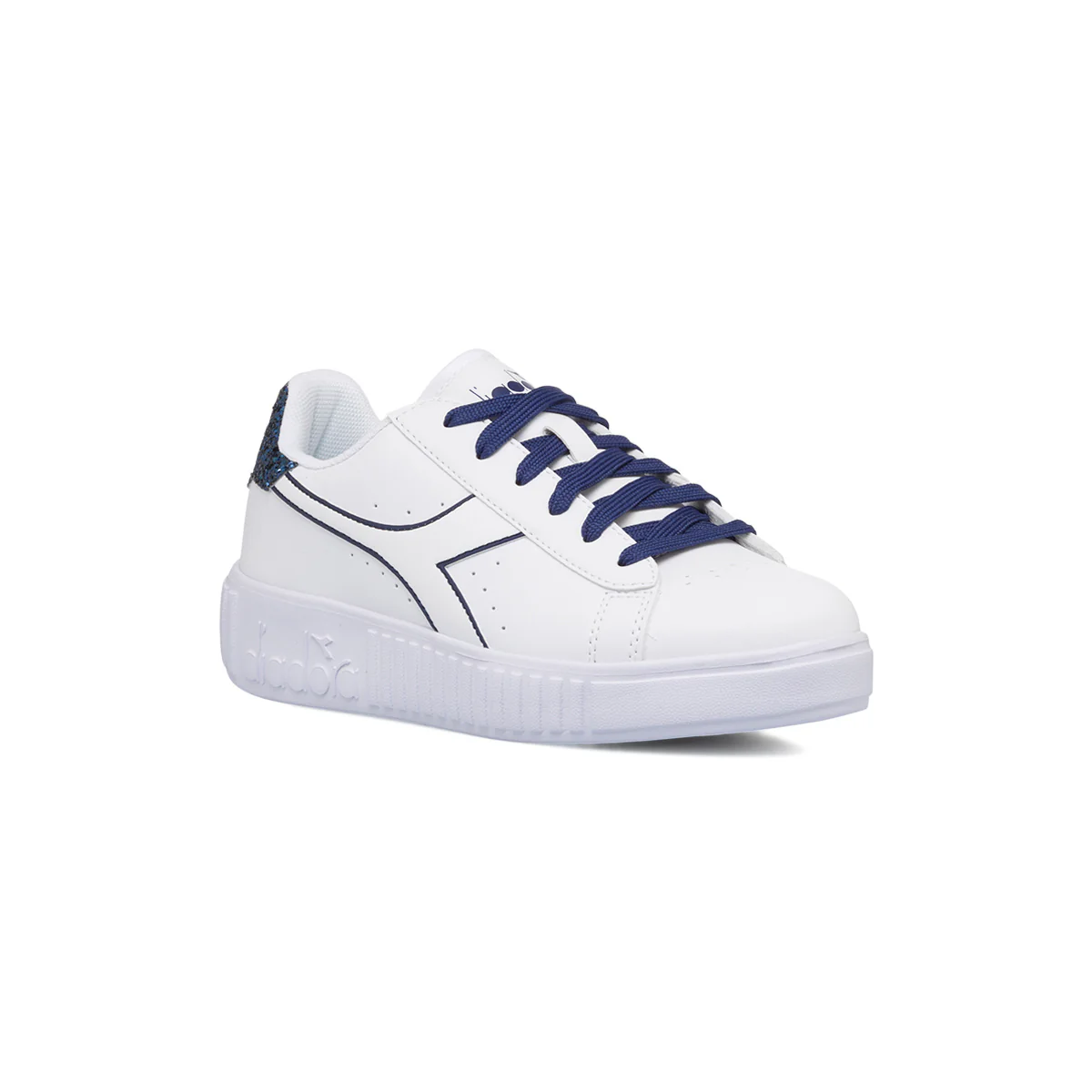 Sneakers bianche da ragazza con paillettes blu Diadora Game Step P Sparkly GS - Image 2