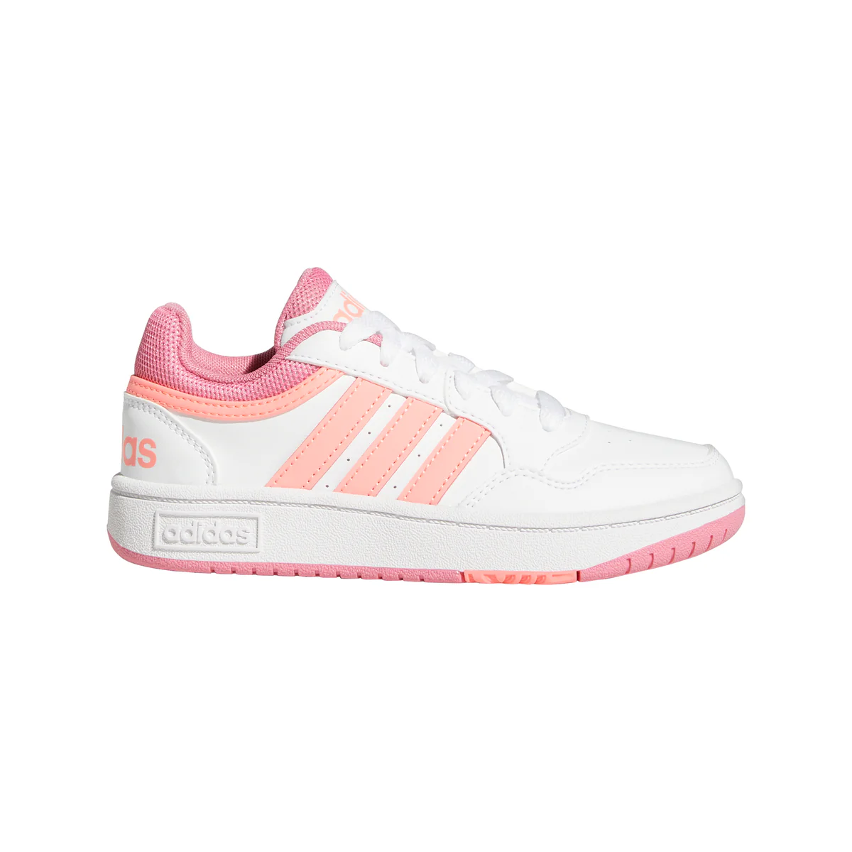 Sneakers bianche da ragazza con strisce a contrasto adidas Hoops 3.0 K