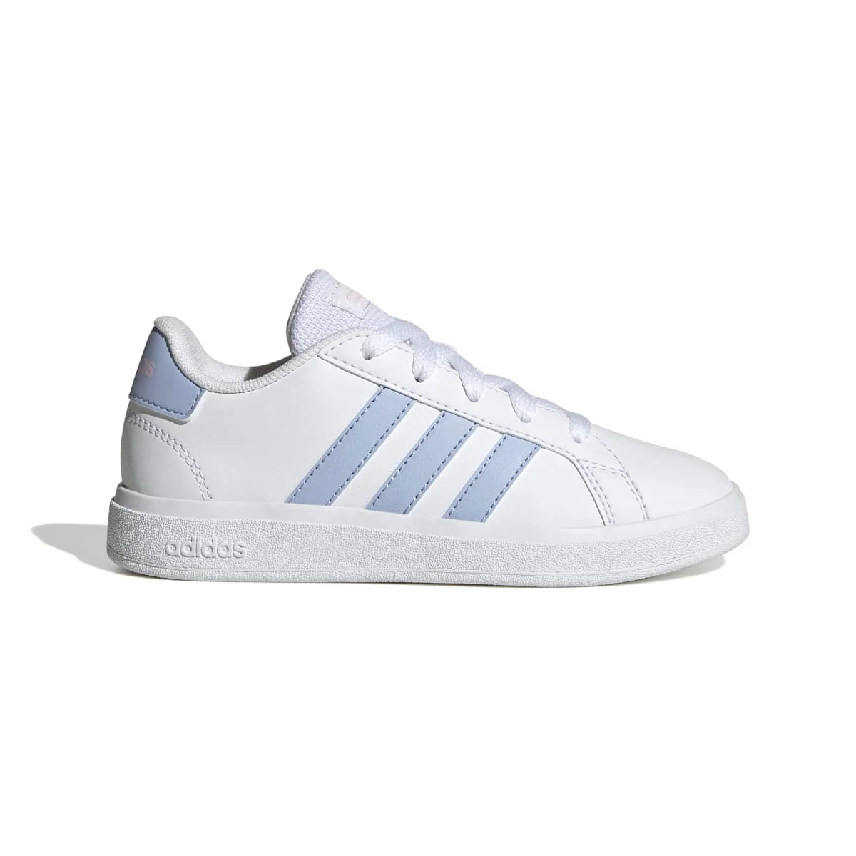 Sneakers bianche da ragazza con strisce laterali e dettagli azzurri adidas Grand Court 2.0 K - Image 2