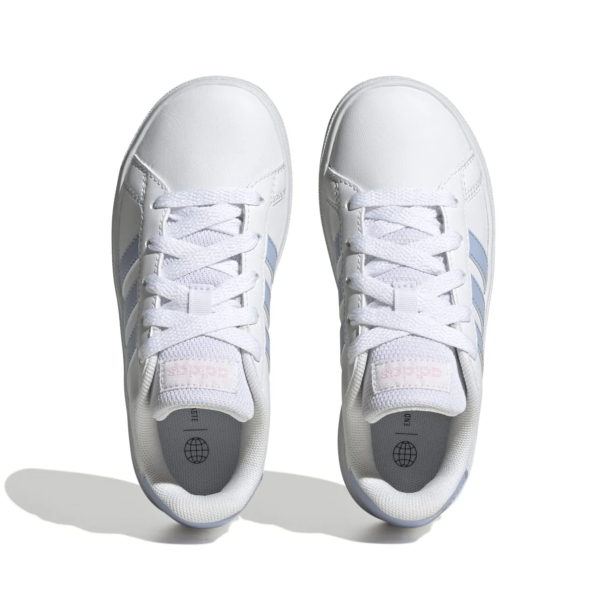 Sneakers bianche da ragazza con strisce laterali e dettagli azzurri adidas Grand Court 2.0 K - Image 3