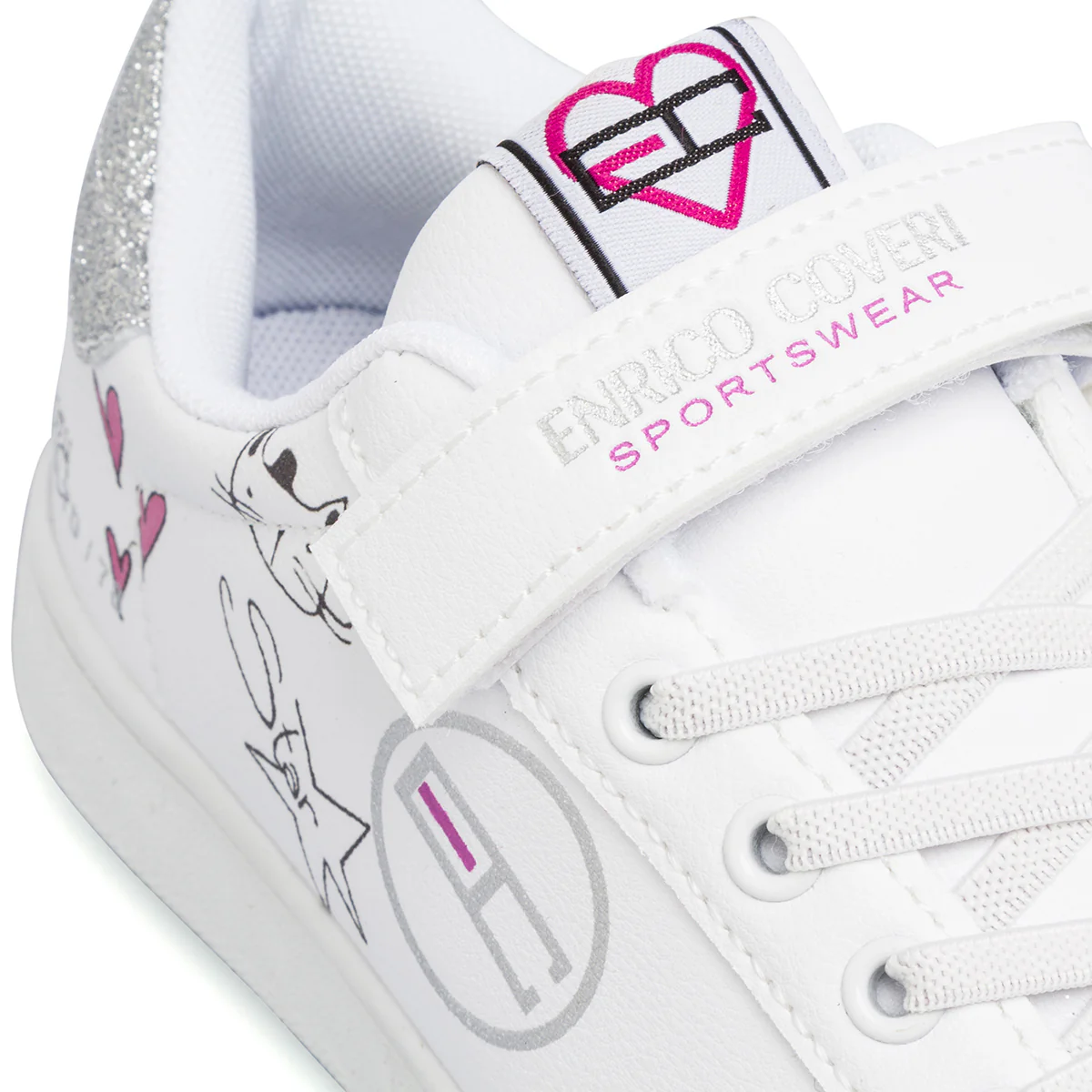 Sneakers bianche da ragazza Enrico Coveri con stampe e glitter - Image 5