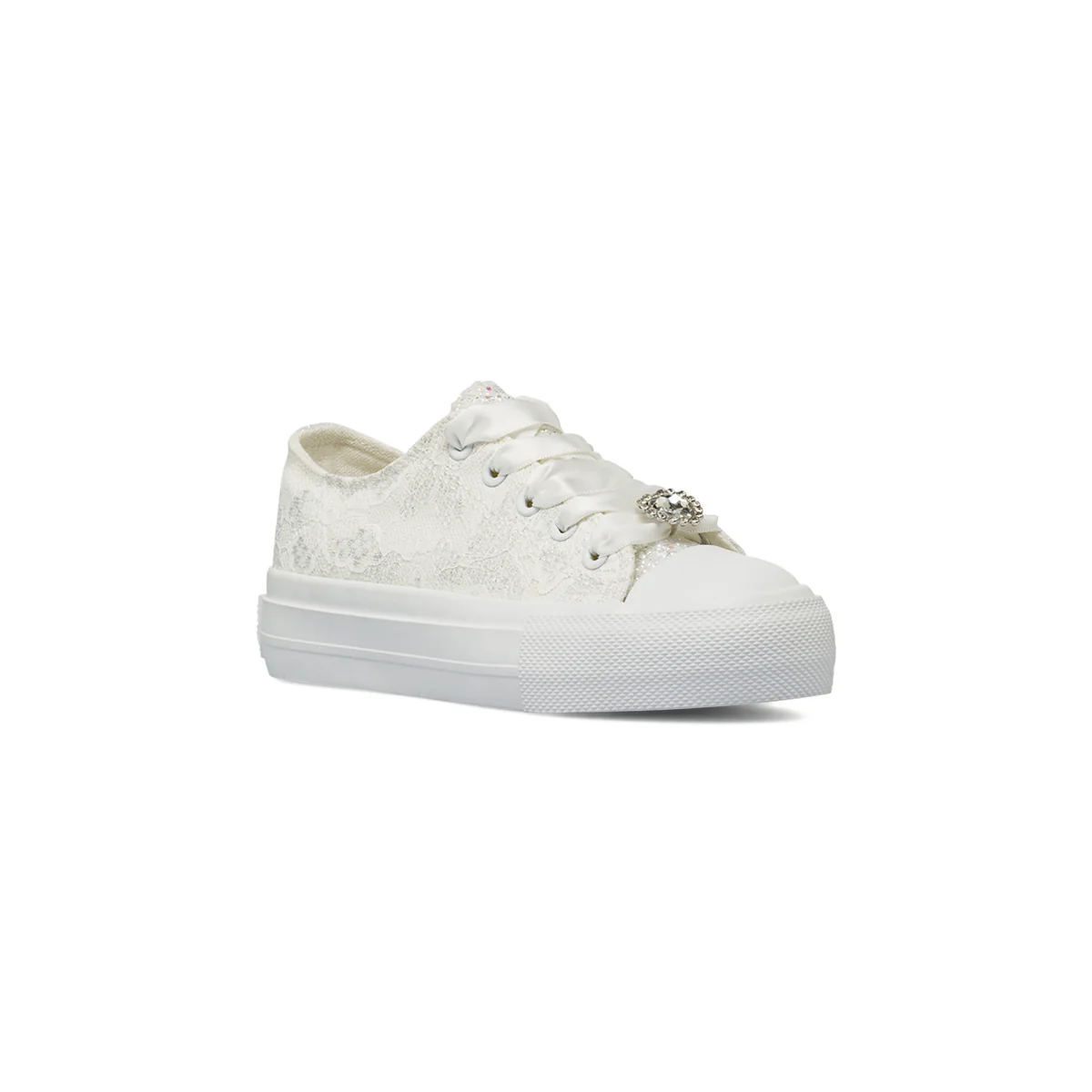 Sneakers bianche da Ragazza in pizzo con lacci in raso e strass Dieci Baci - Image 2