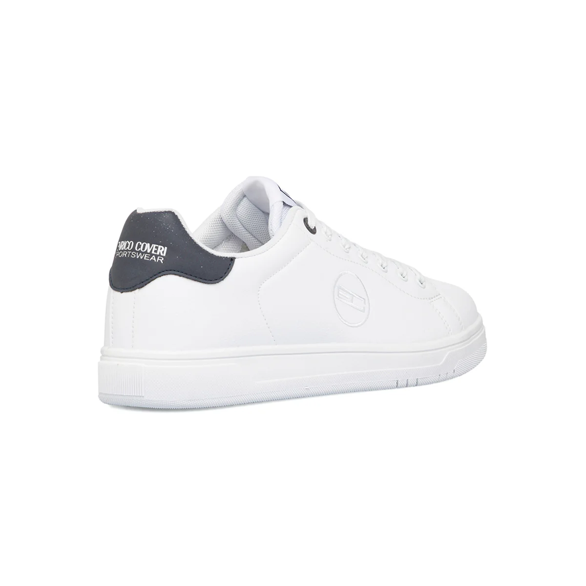 Sneakers bianche da uomo con dettagli blu e logo Enrico Coveri - Image 3