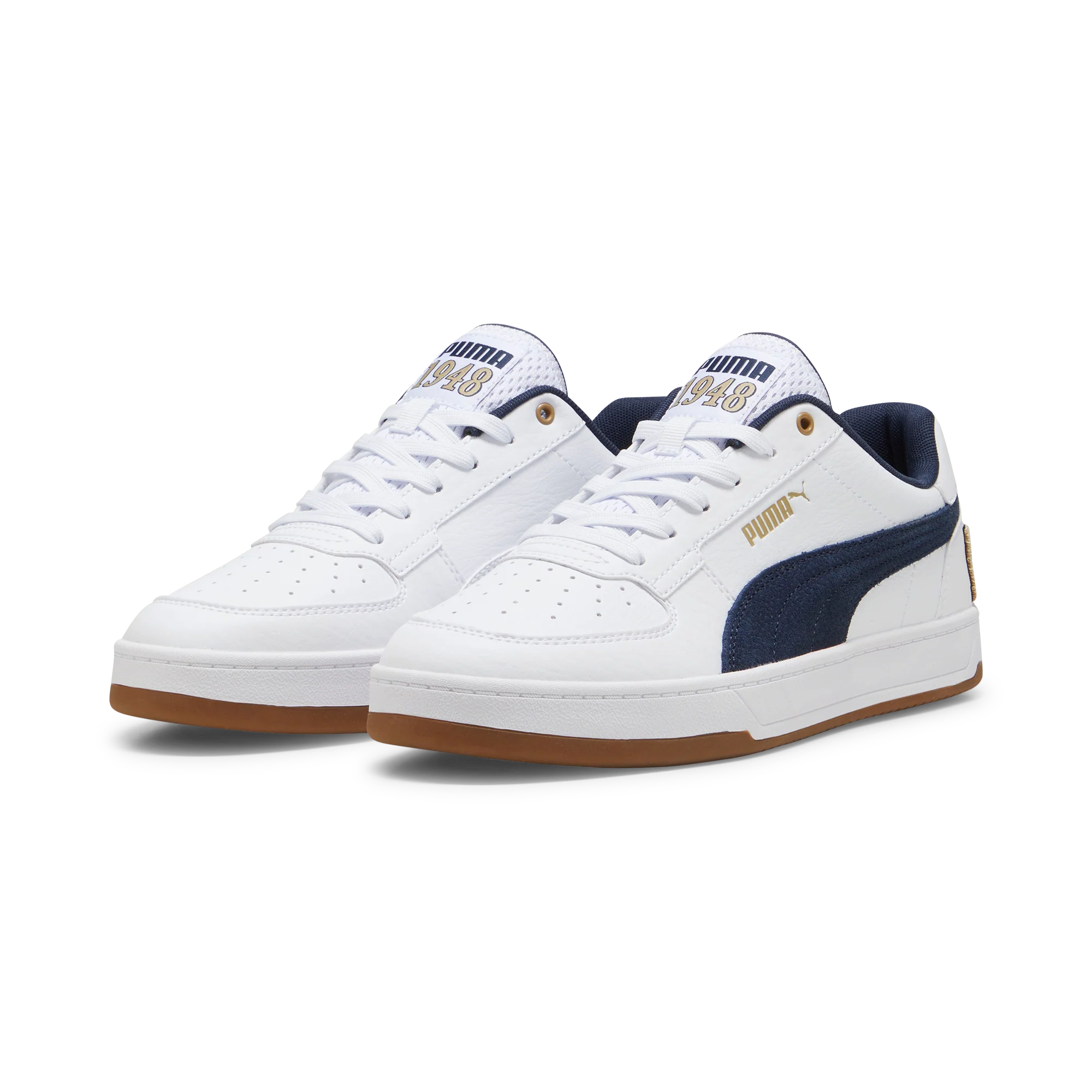 Sneakers bianche da uomo con dettagli blu e oro Puma Caven 2.0