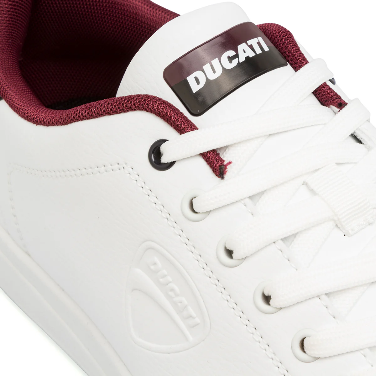 Sneakers bianche da uomo con dettagli BORDEAUX e logo Ducati Slick - Image 5