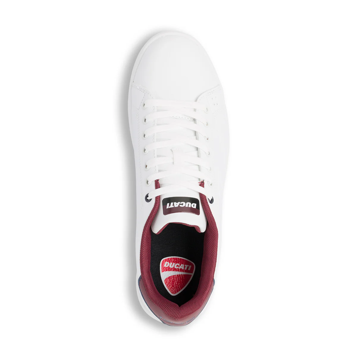 Sneakers bianche da uomo con dettagli BORDEAUX e logo Ducati Slick - Image 6