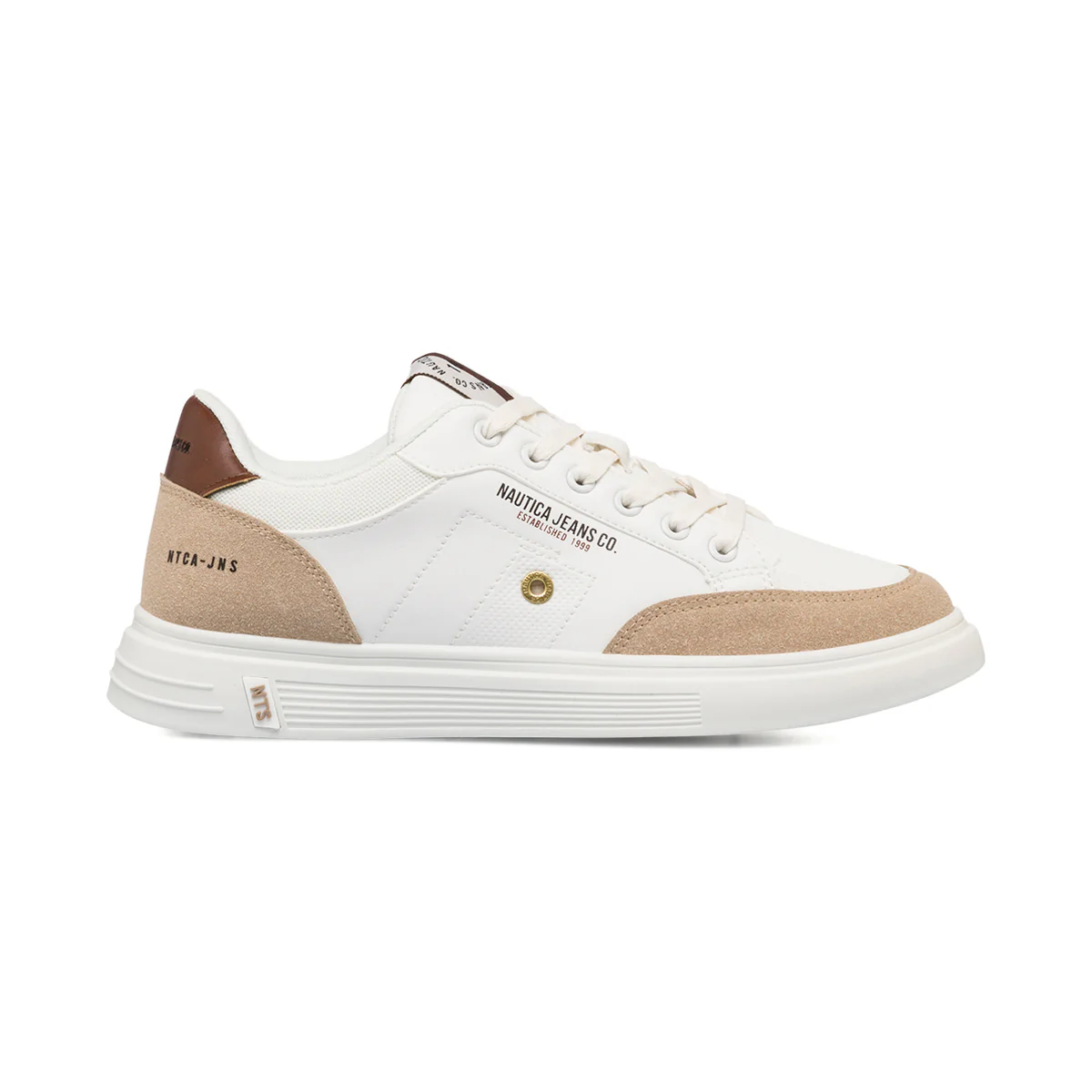 Sneakers bianche da uomo con dettagli in marrone e grigio Nautica