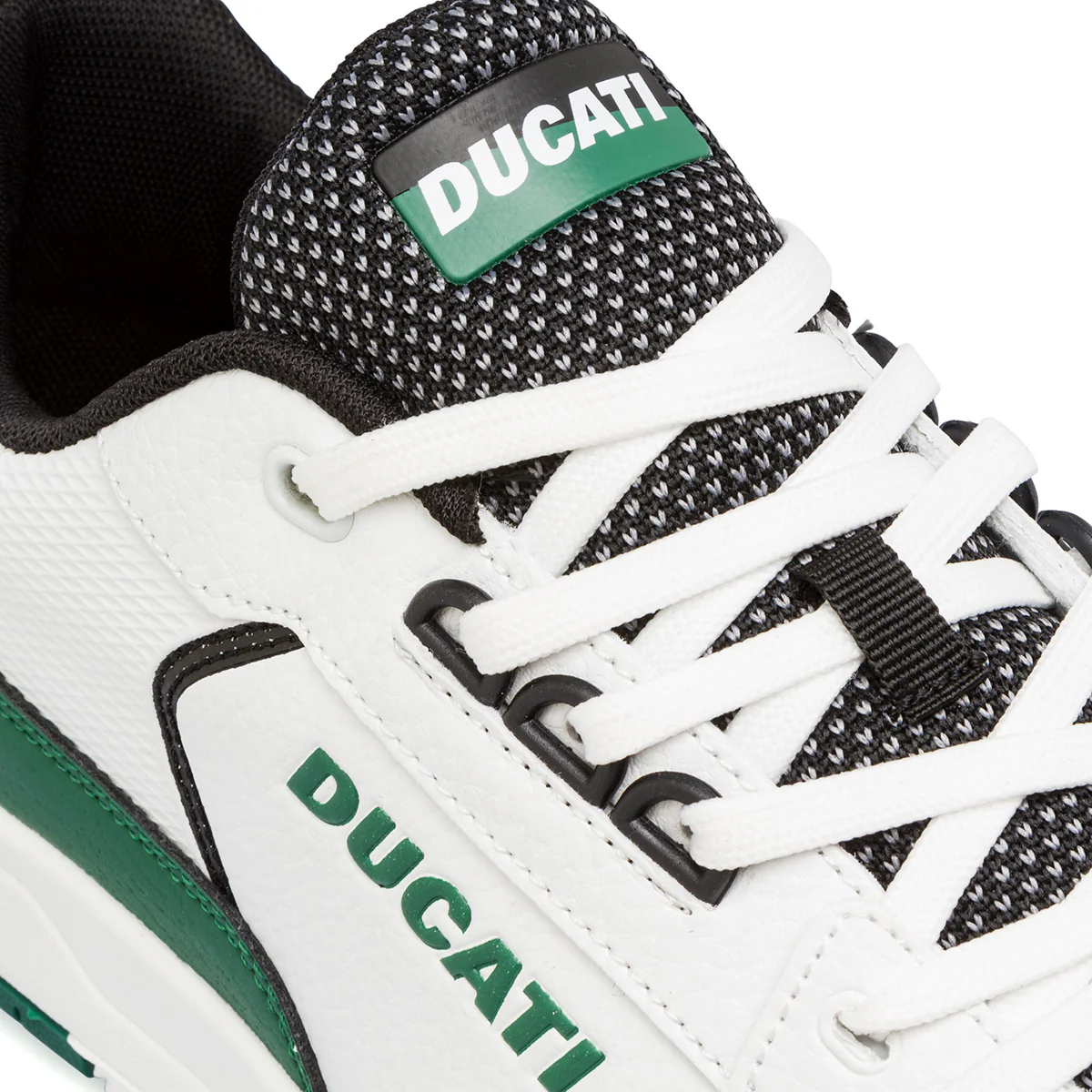 Sneakers bianche da uomo con dettagli neri e verdi e logo Ducati Track - Image 5