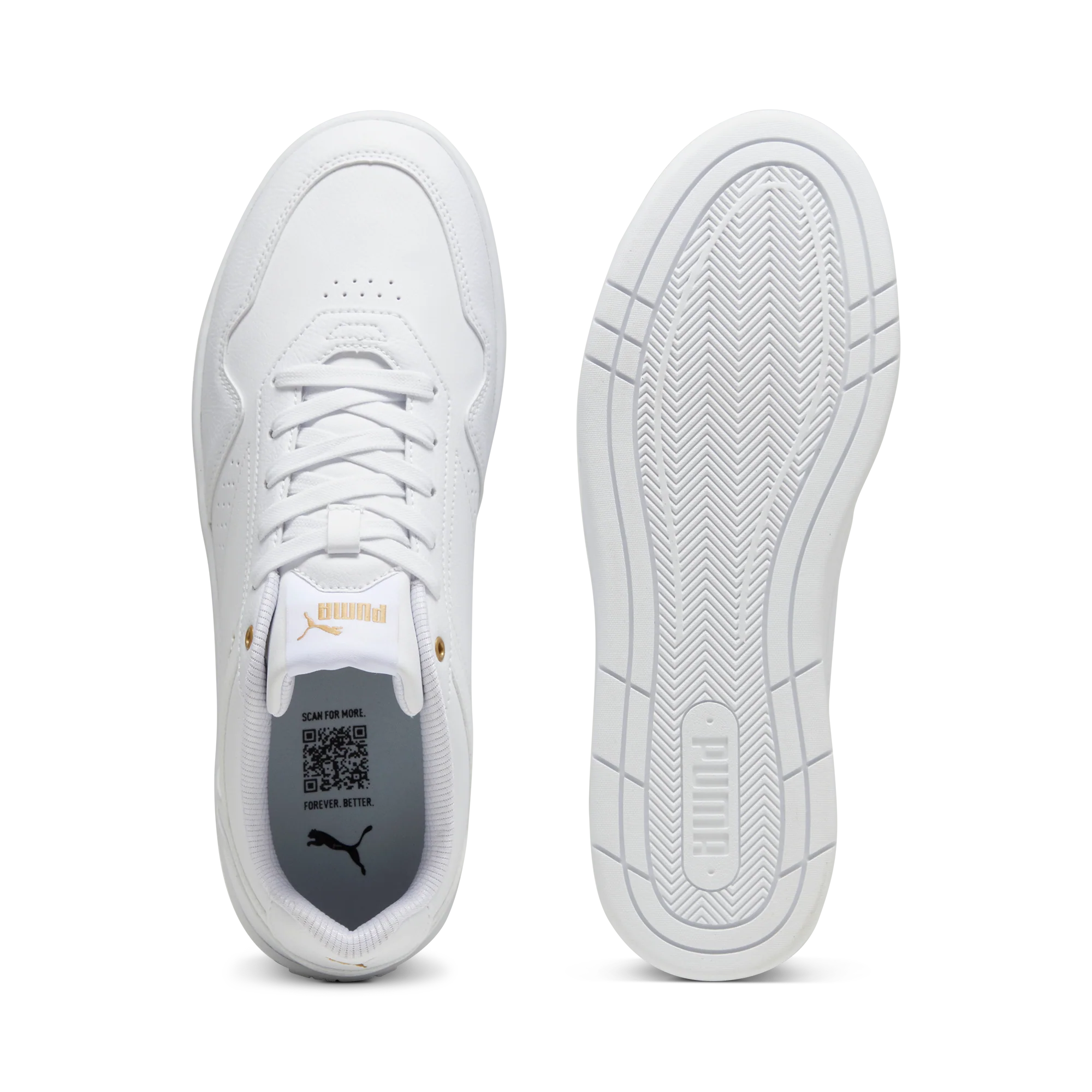 Sneakers bianche da uomo con dettagli oro Puma Court Classic - Image 4