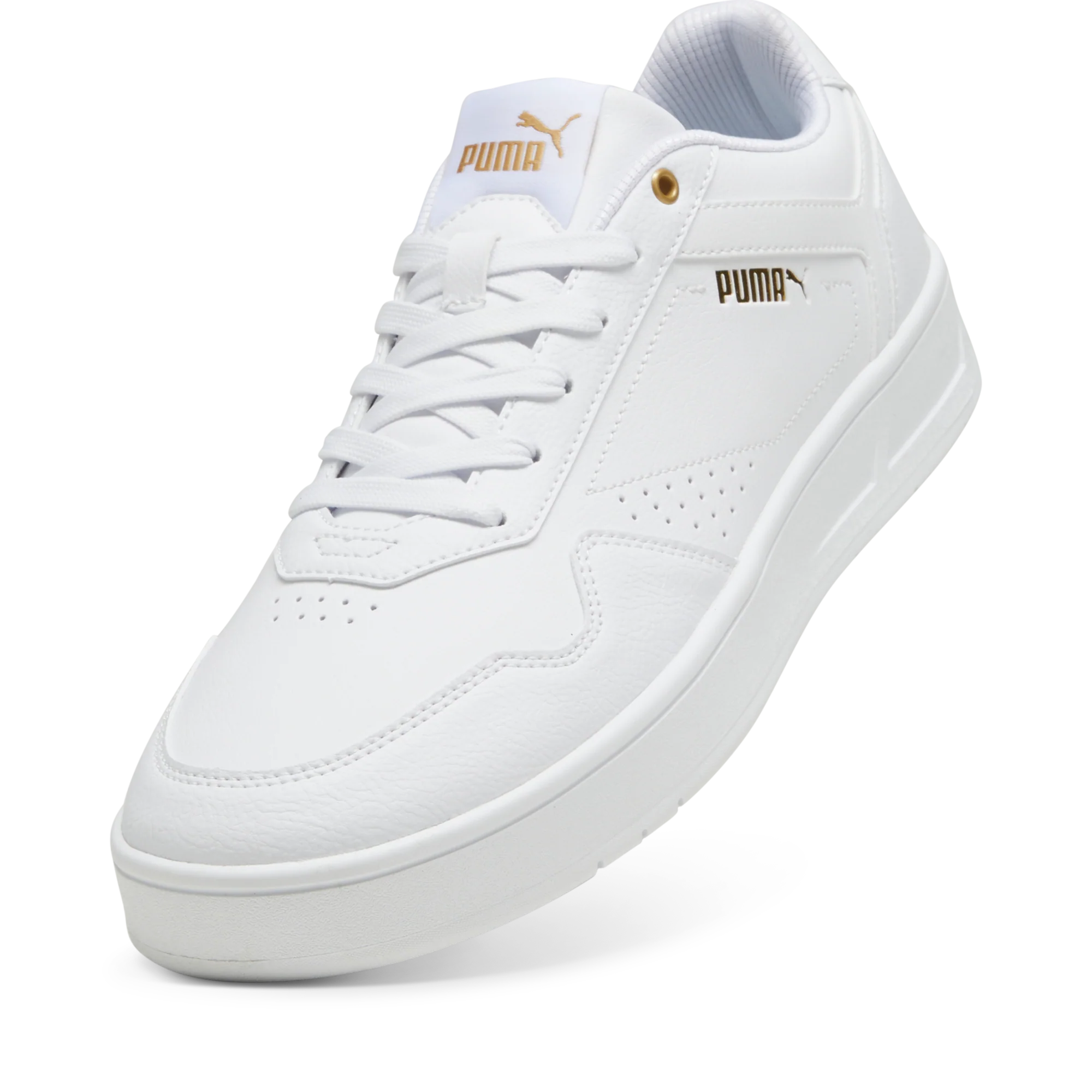 Sneakers bianche da uomo con dettagli oro Puma Court Classic - Image 6