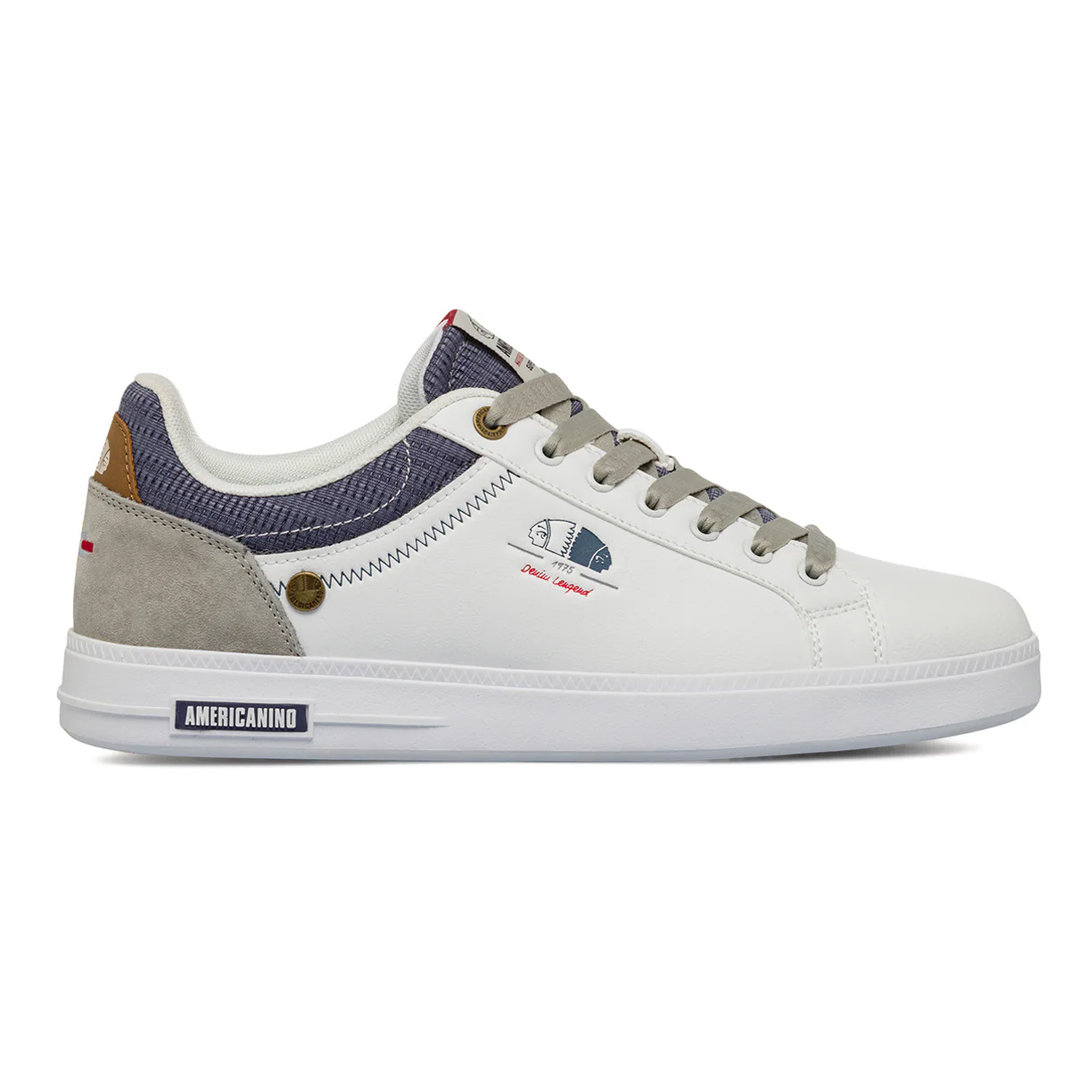 Sneakers bianche da Uomo con inserti grigi e blu Americanino