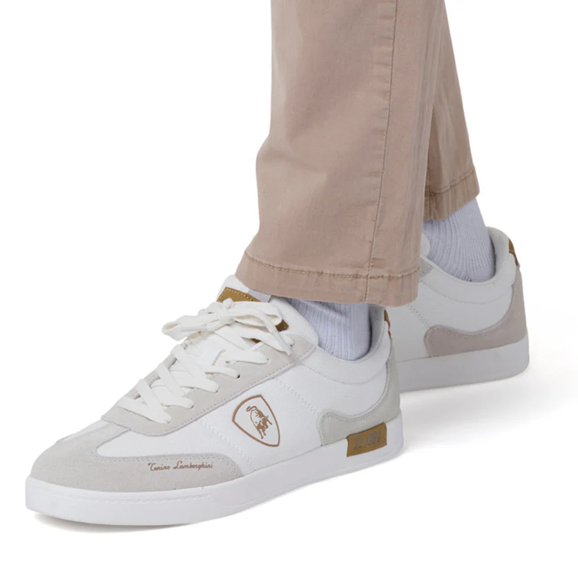 Sneakers bianche da Uomo con inserti marroni Tonino Lamborghini