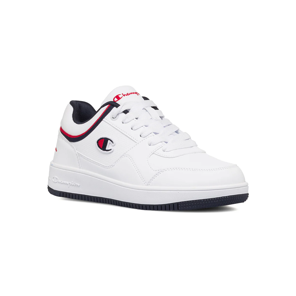 Sneakers bianche da uomo con logo laterale e dettagli rossi e blu Champion Rebound Low - Image 2