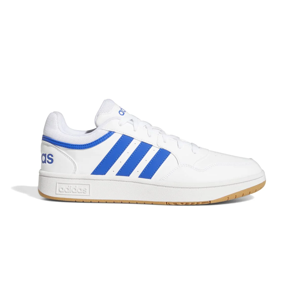 Sneakers bianche da uomo con strisce blu a contrasto adidas Hoops 3.0
