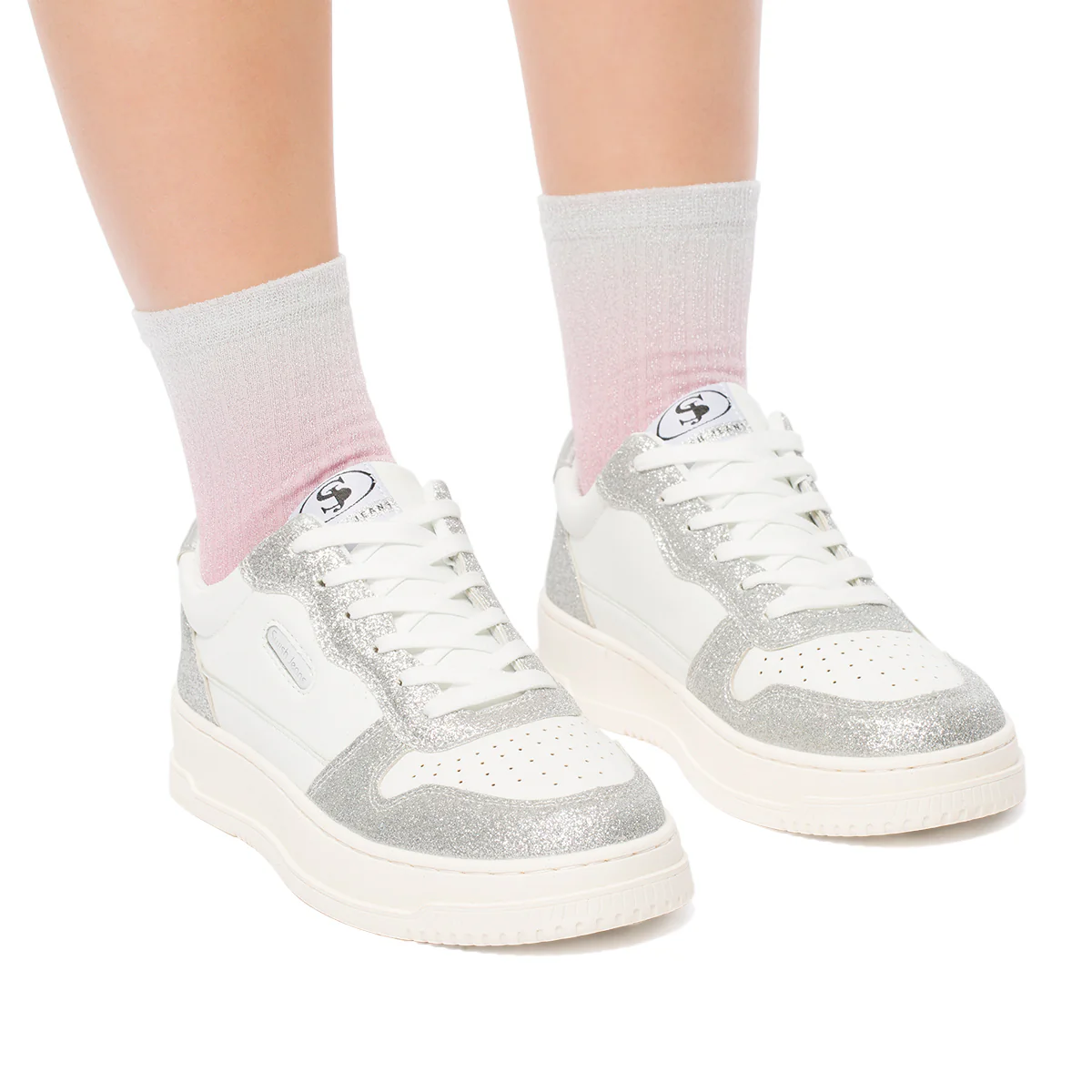 Sneakers bianche e argento da donna con glitter Swish Jeans
