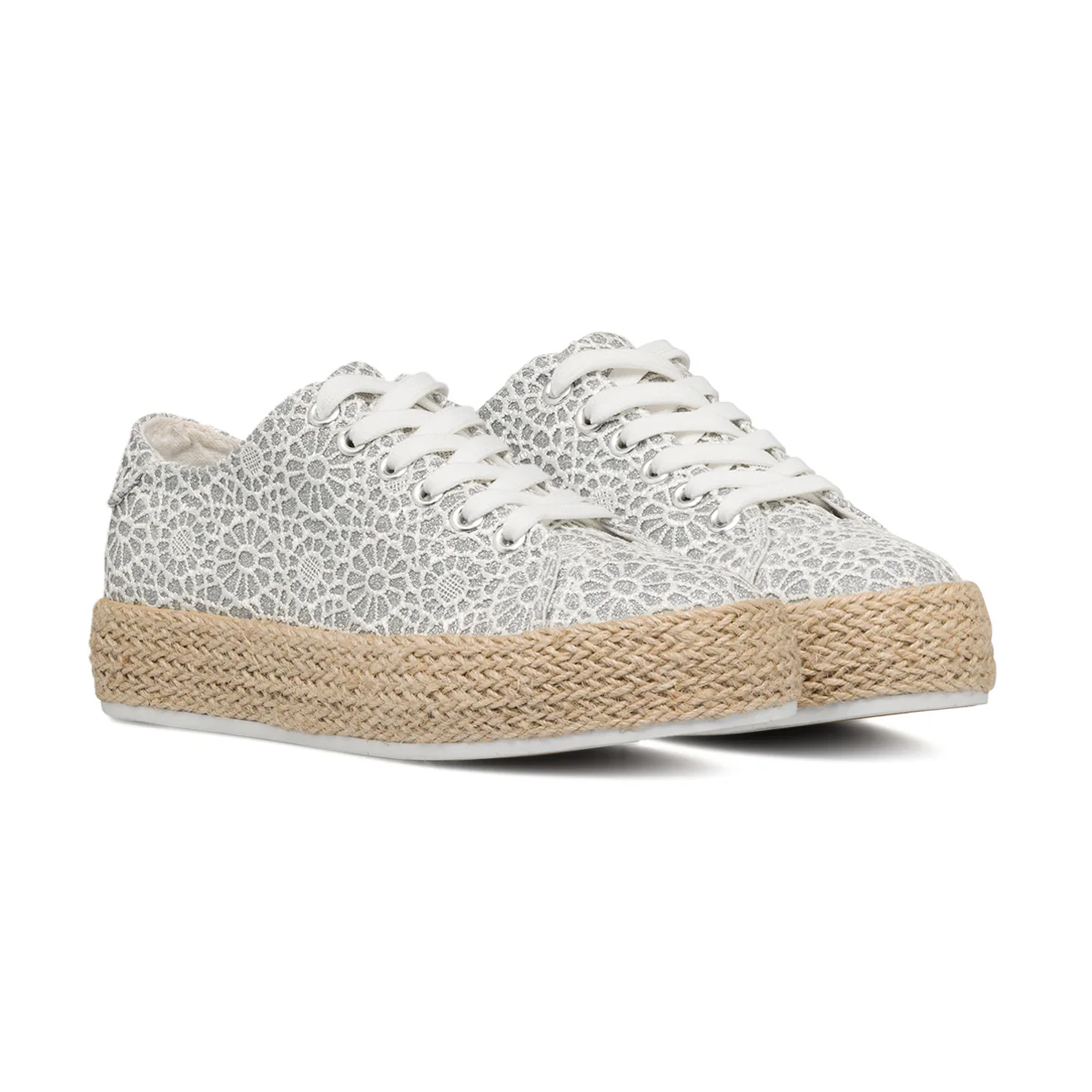 Sneakers bianche e argento da donna effetto pizzo Lora Ferres
