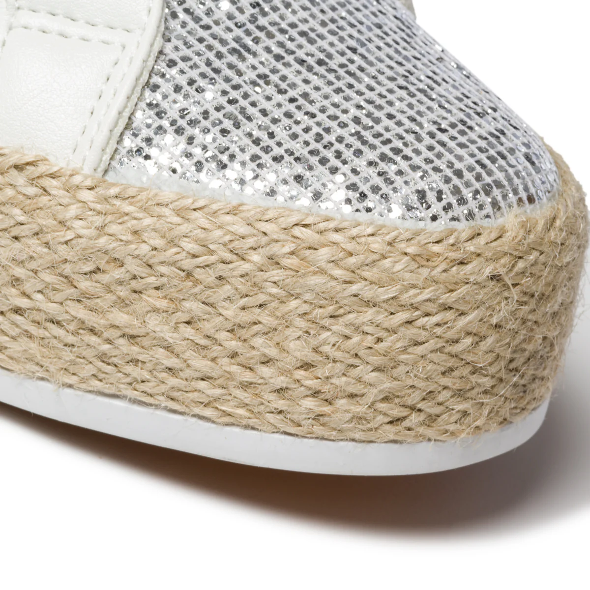 Sneakers bianche e argento effetto glitterato con suola in corda Swish Jeans - Image 5