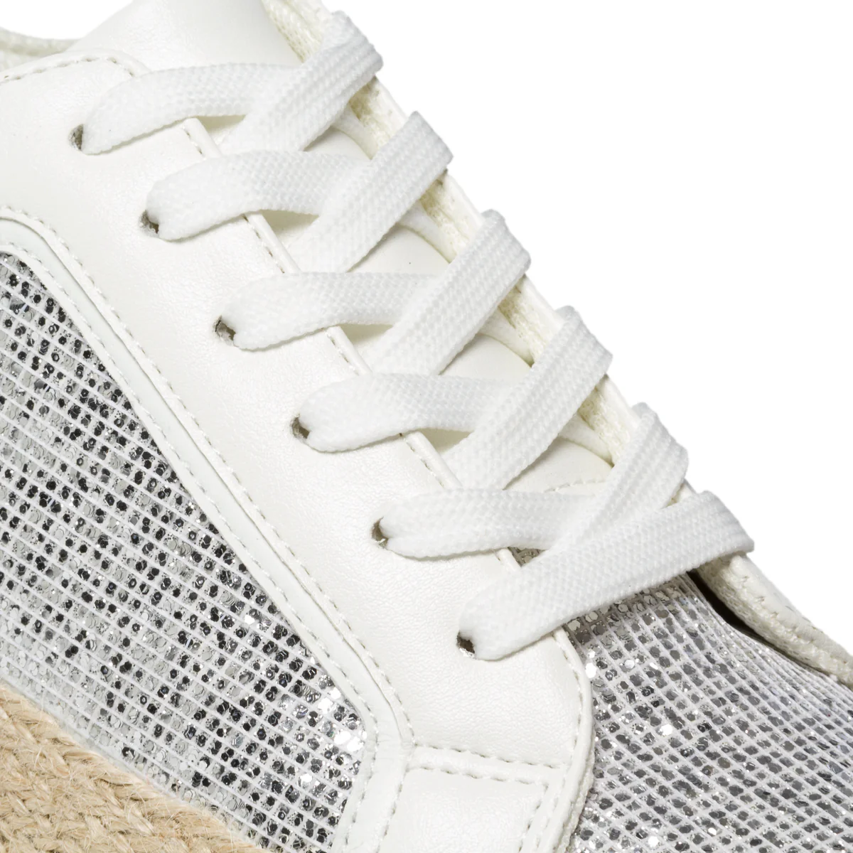 Sneakers bianche e argento effetto glitterato con suola in corda Swish Jeans - Image 6