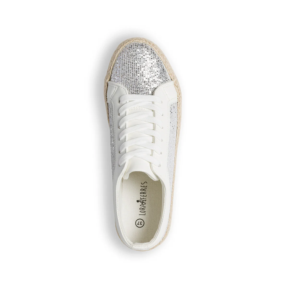Sneakers bianche e argento effetto glitterato con suola in corda Swish Jeans - Image 8
