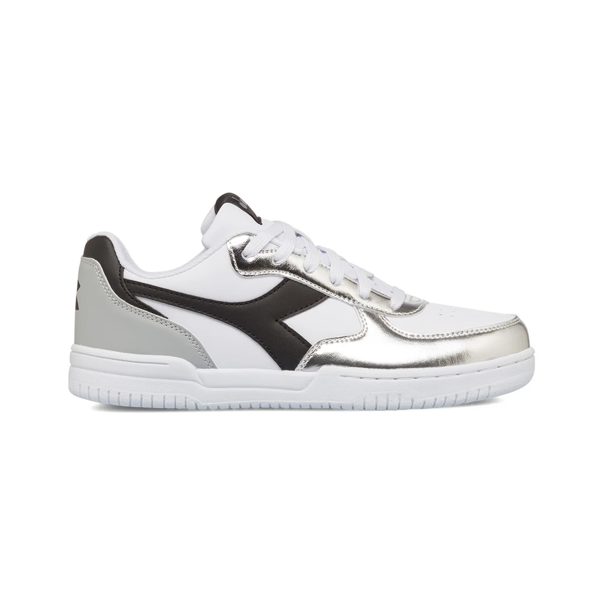 Sneakers bianche e argento effetto laminato da donna Diadora Raptor Low