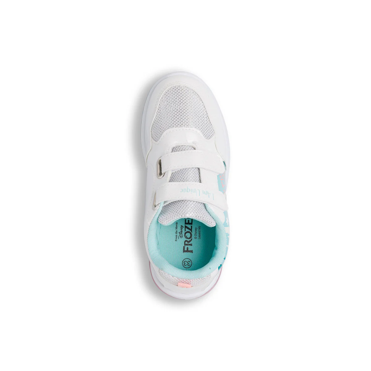 Sneakers bianche e azzurre da bambina con luci nella suola e logo Frozen - Image 6