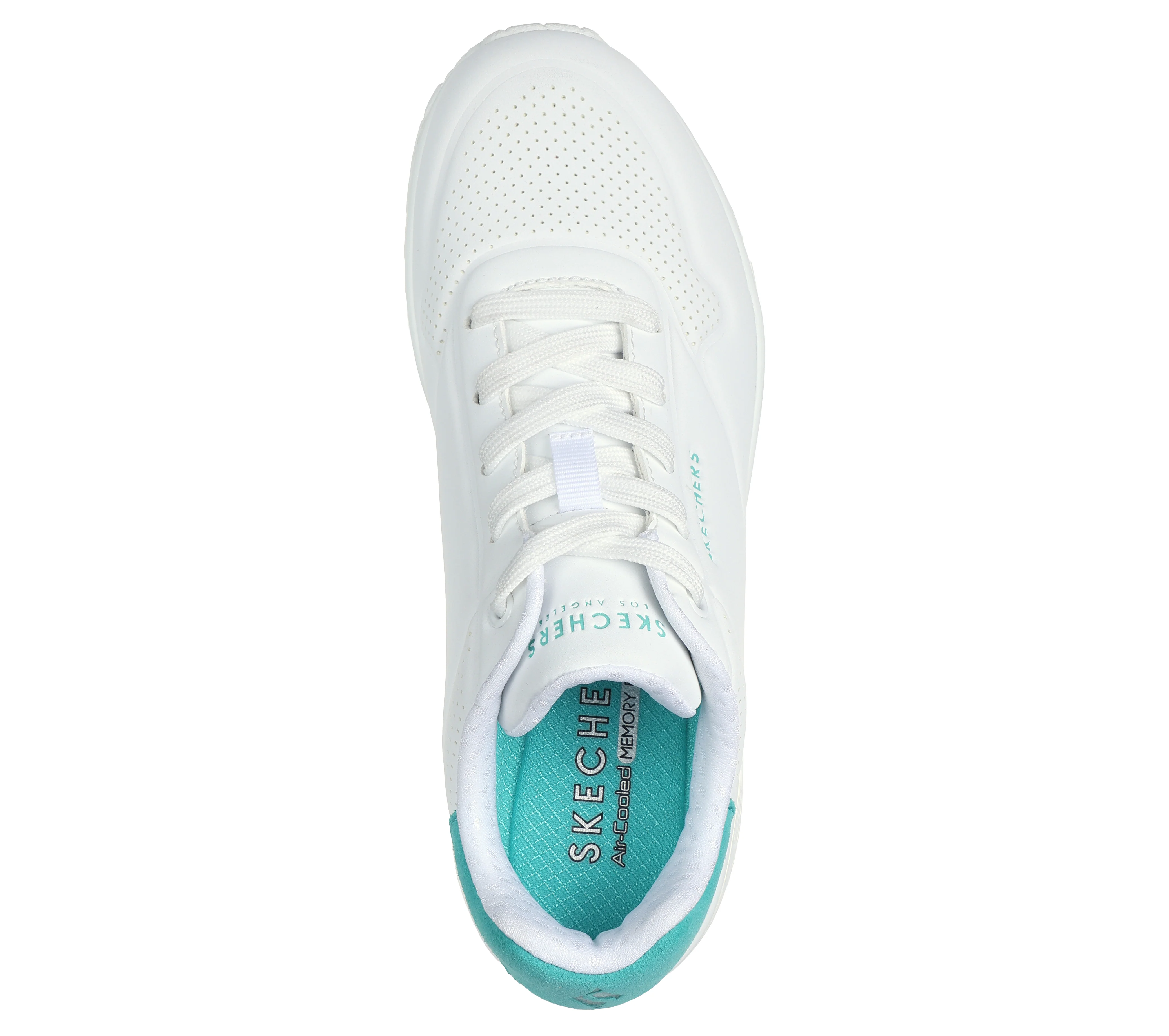 Sneakers bianche e azzurre da donna con suola ad aria Skechers Uno - Image 3