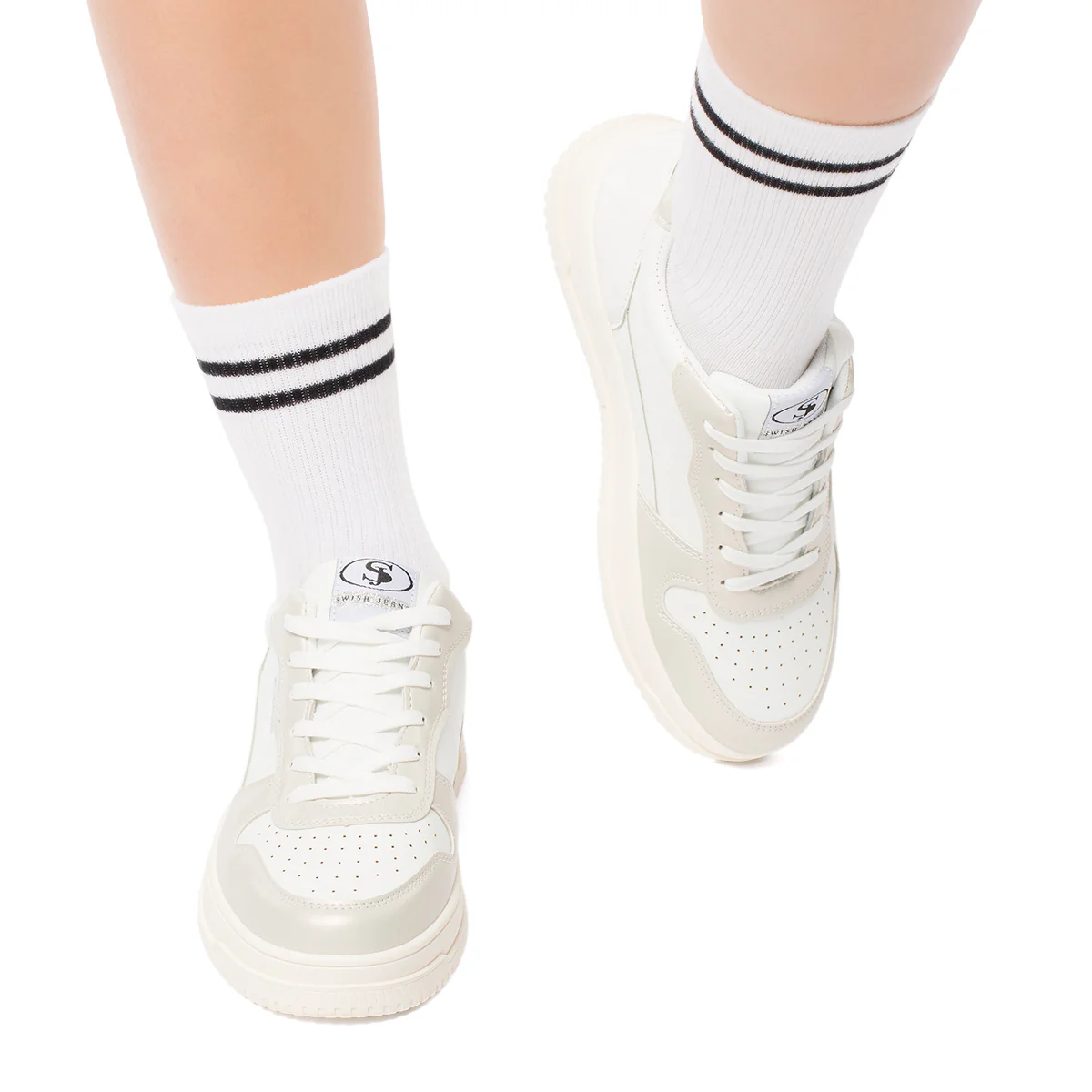 Sneakers bianche e beige da donna con dettagli traforati Swish Jeans - Image 2