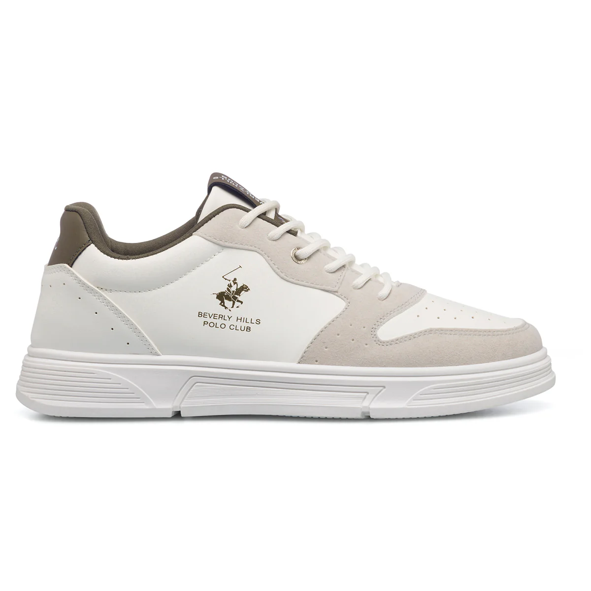 Sneakers bianche e beige da uomo con logo laterale Beverly Hills Polo Club