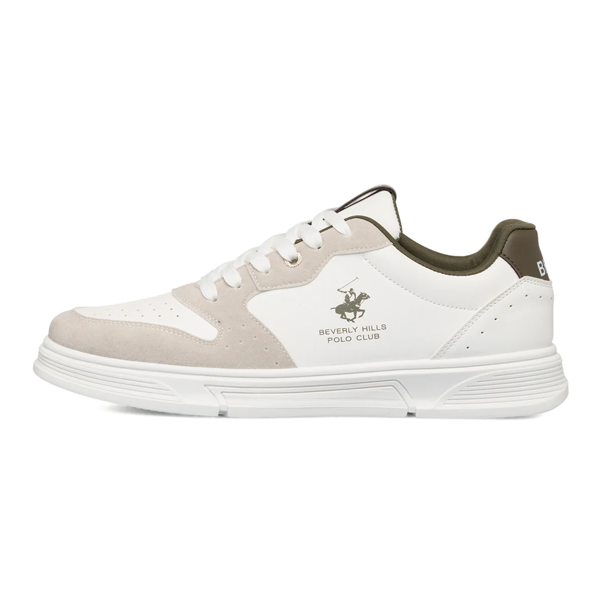 Sneakers bianche e beige da uomo con logo laterale Beverly Hills Polo Club - Image 3