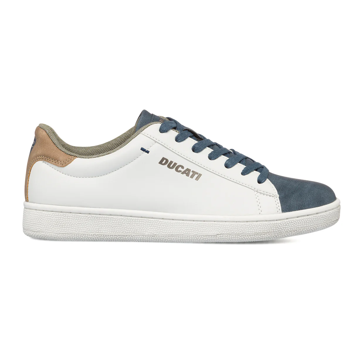 Sneakers bianche e blu da uomo con logo a contrasto Ducati
